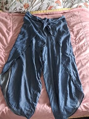Tommy Bahama Blue Wide Leg Wrap Pants